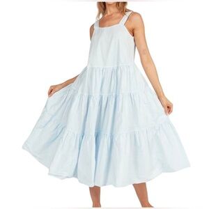 Tuckernuck Pomander Place Lola Chambray Tiered A-Line Midi Dress In Blue Size S